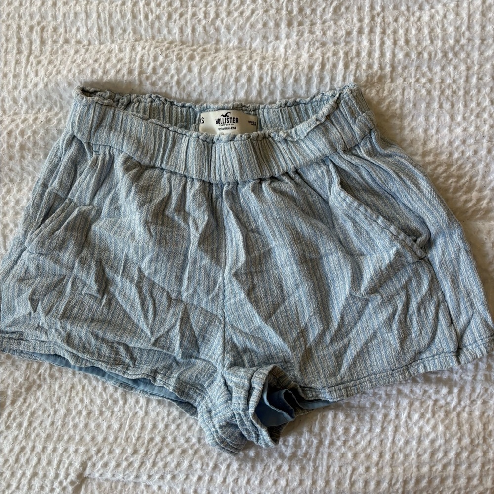 Hollister Women's Striped Blue High Waist Shorts